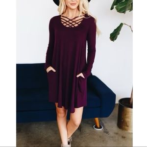 Womens Size Small Swing Dress with Lattice Neckline.